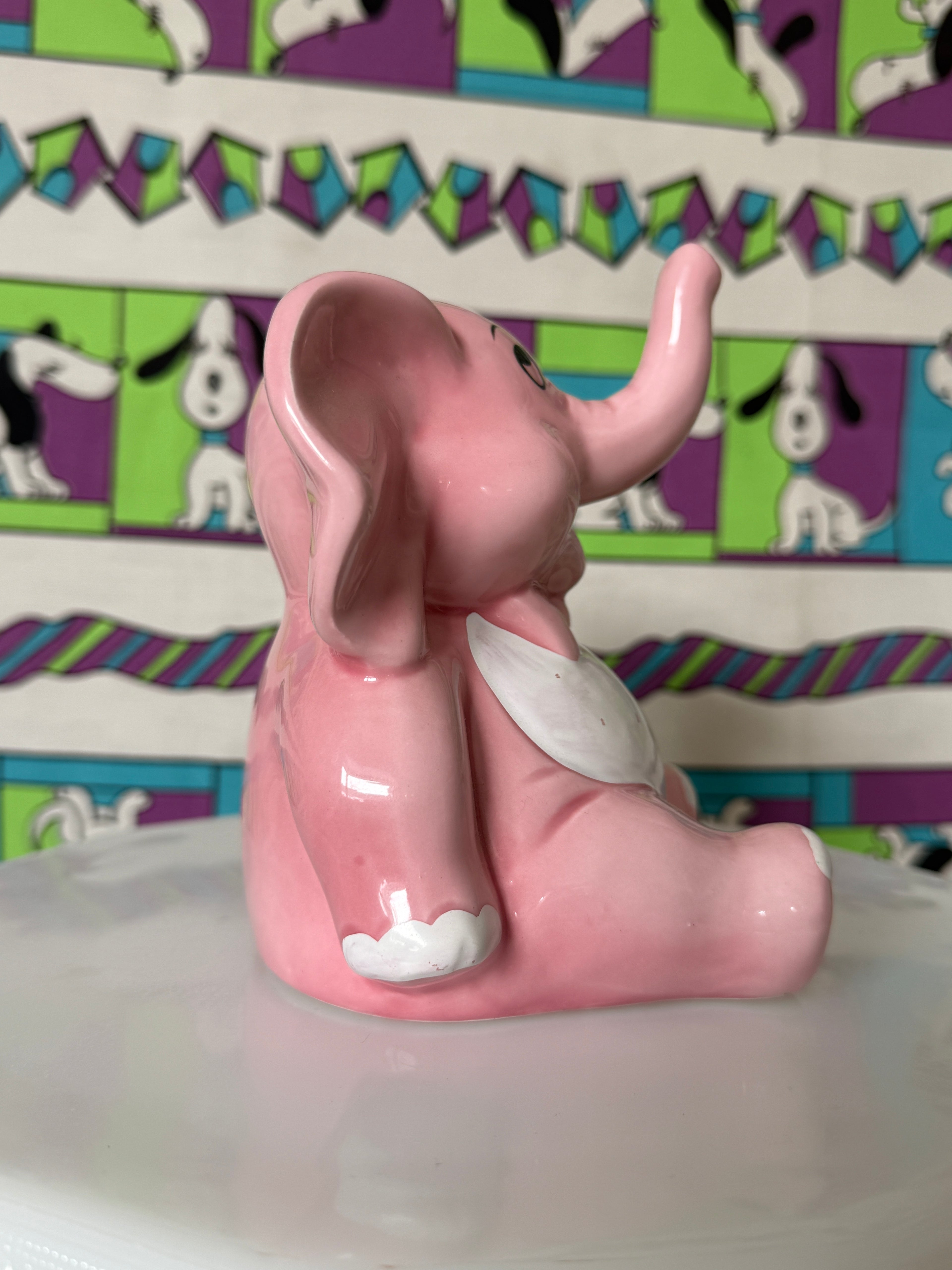 Vintage Pink Bow Tie Elephant Piggy Bank