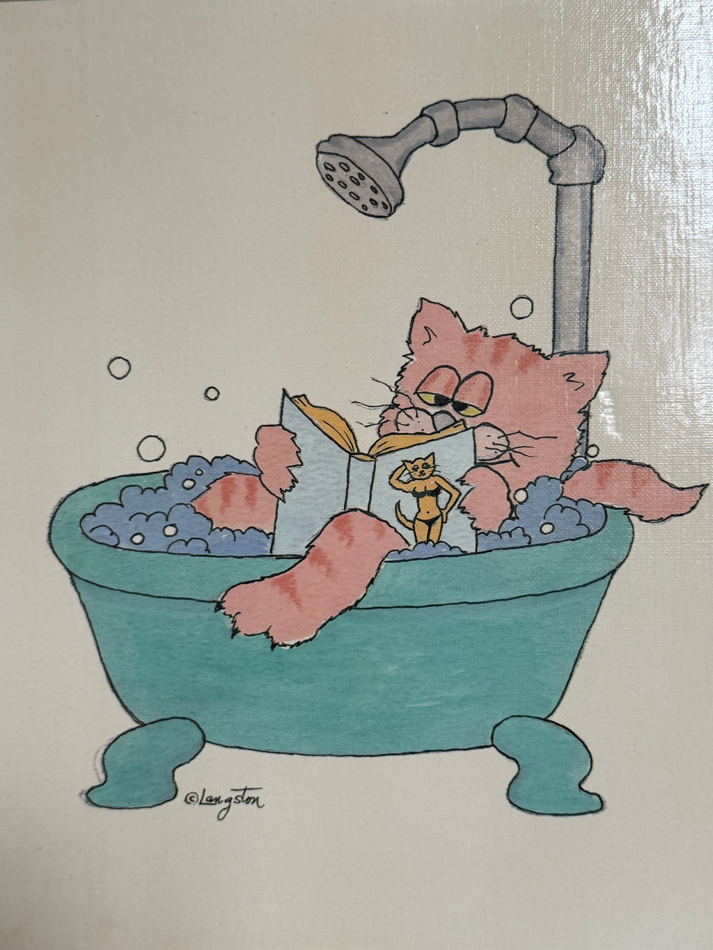 Langston Bathroom Cat Print