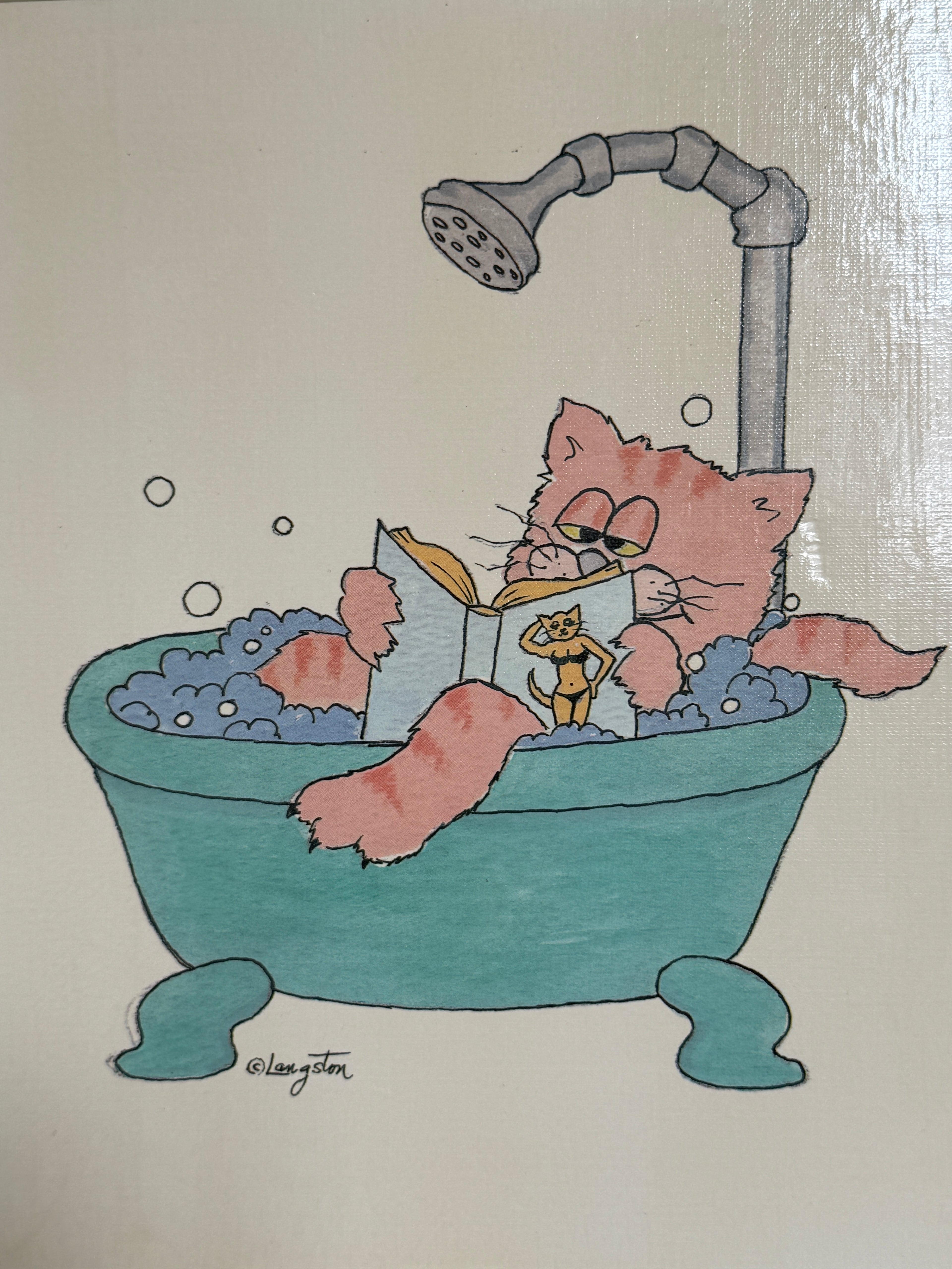 Langston Bathroom Cat Print
