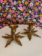 Vintage Brass Leaf Candle Holders (set of 2)