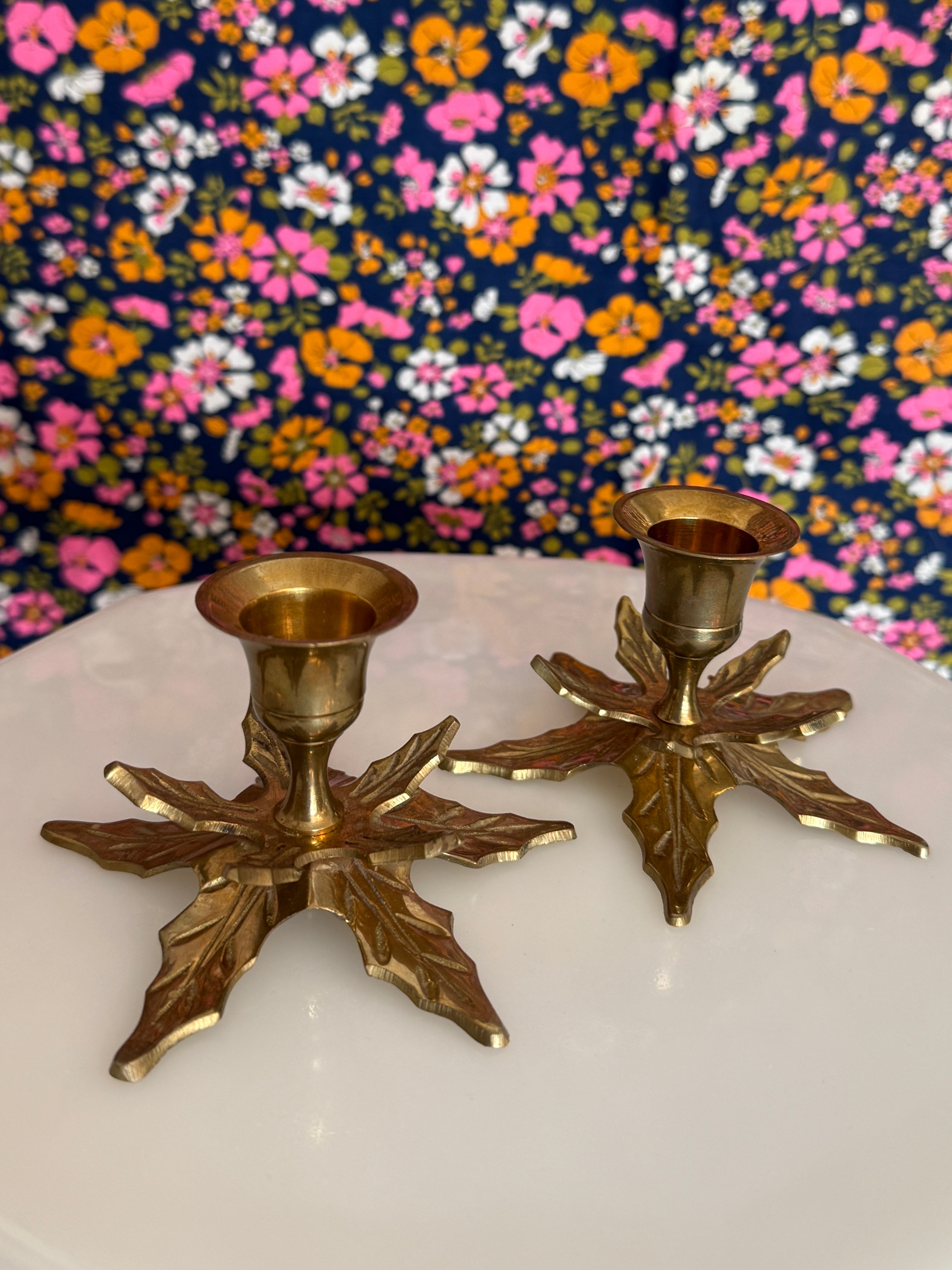 Vintage Brass Leaf Candle Holders (set of 2)