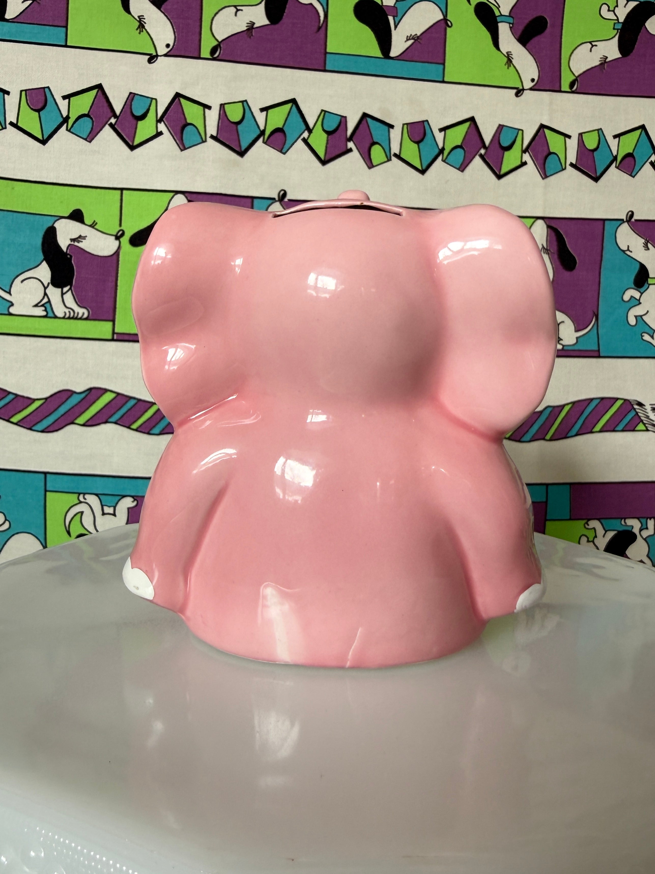 Vintage Pink Bow Tie Elephant Piggy Bank