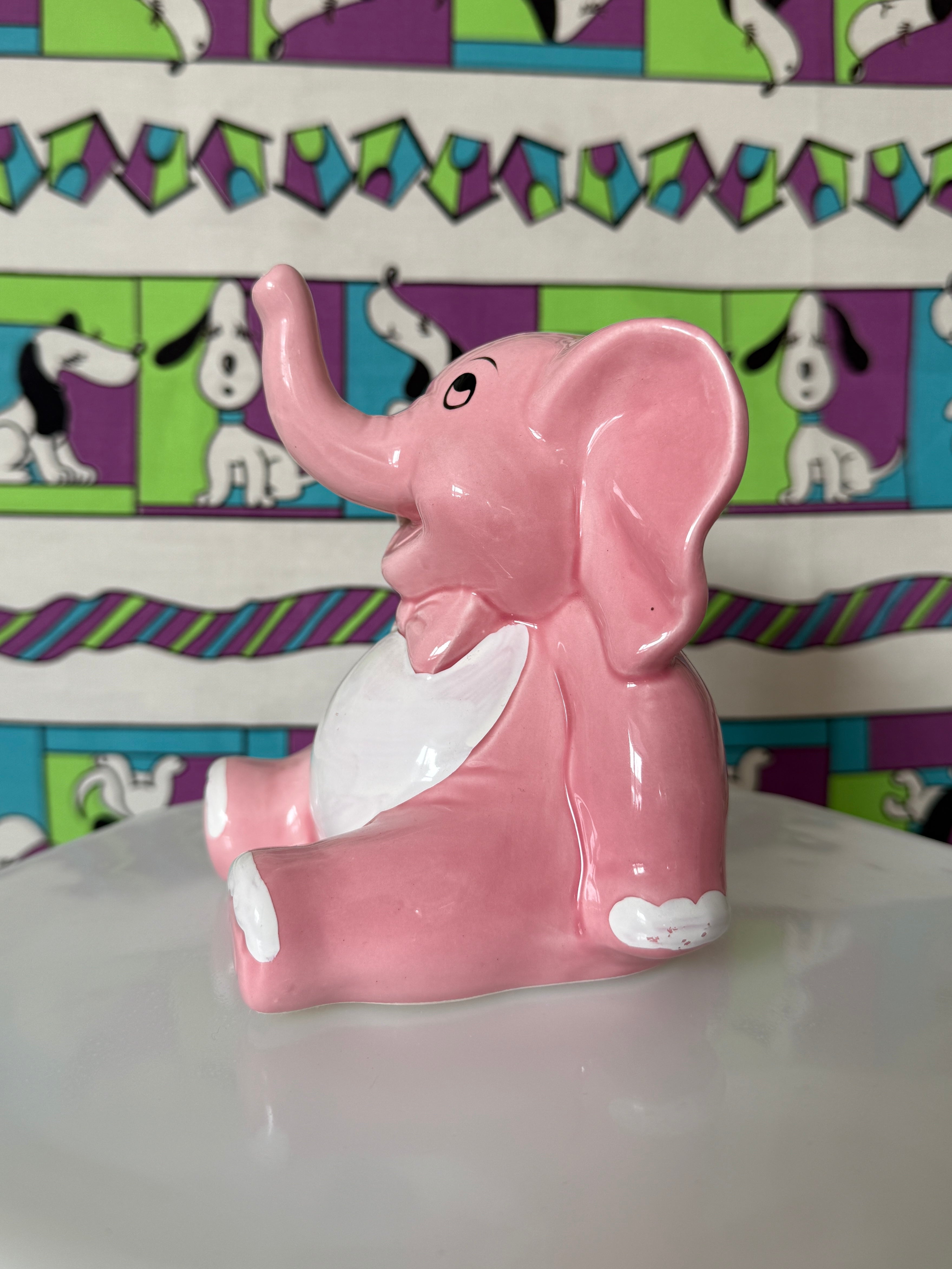Vintage Pink Bow Tie Elephant Piggy Bank