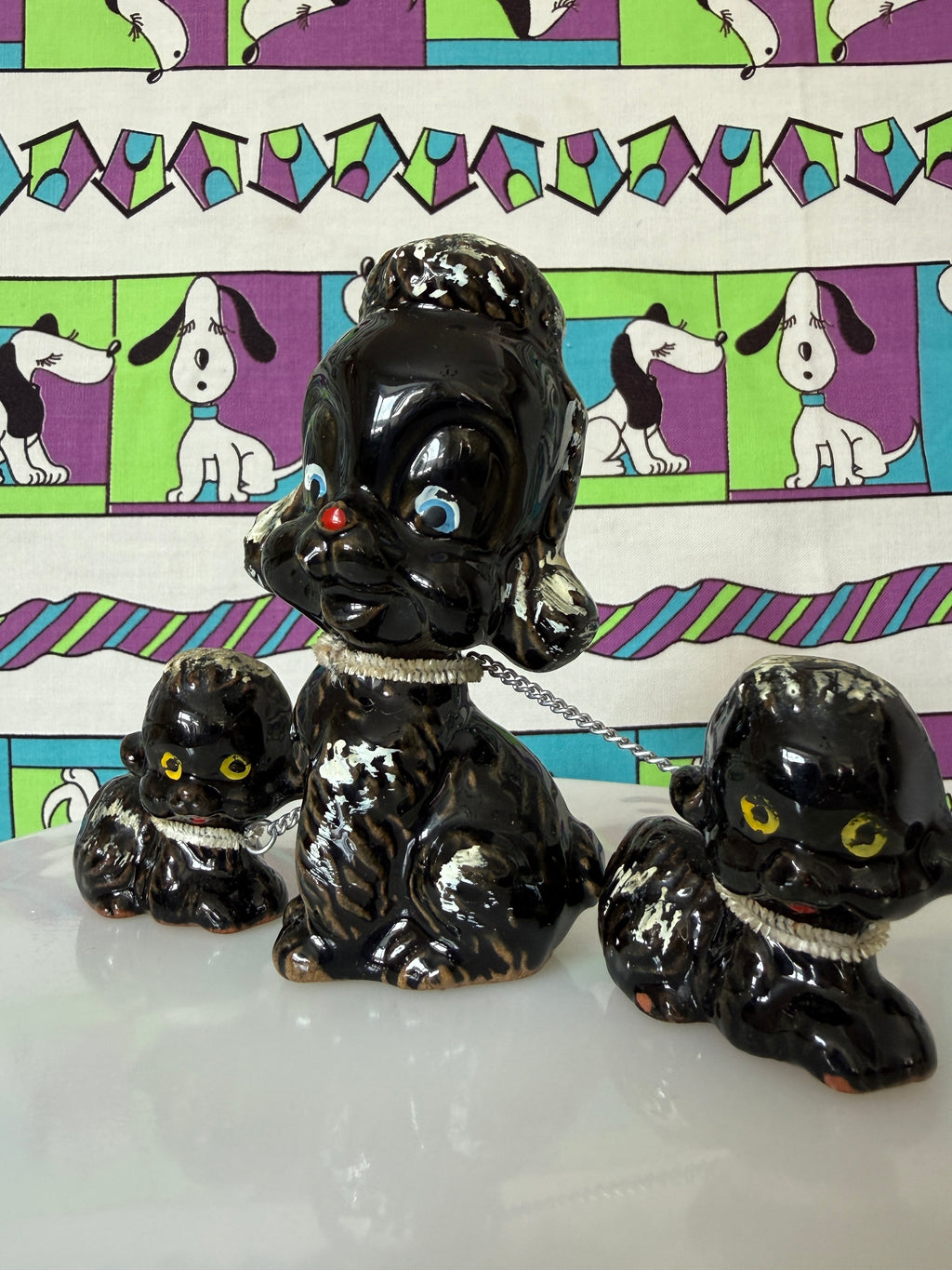 Vintage Redware Poodle Family