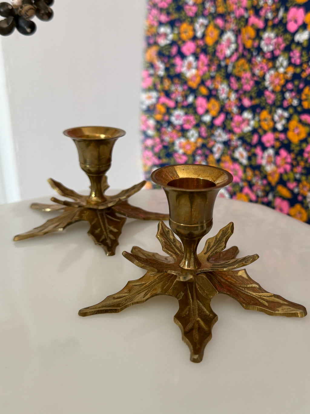 Vintage Brass Leaf Candle Holders (set of 2)